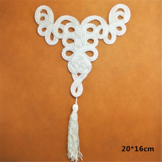 Изображение ткань Китайские лягушачьи лапки Белый Китайский узел 20см x 16см, 1 ШТ