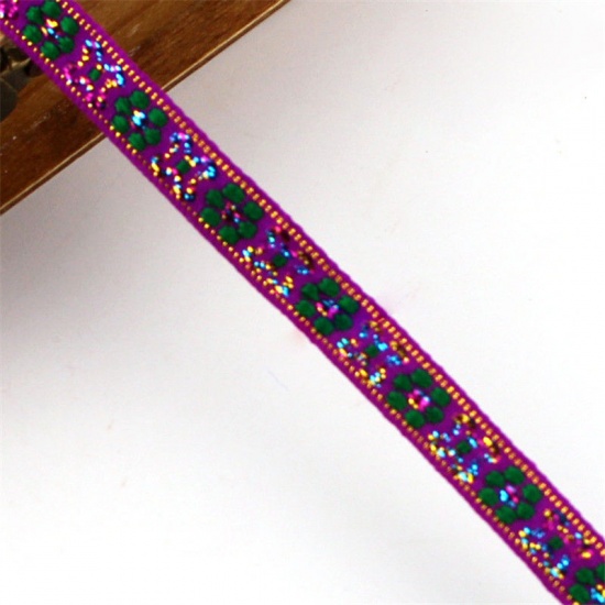 Изображение Полиэстер Жаккардовые ленты Фиолетовый Цветок 10мм, 1 Рулон
