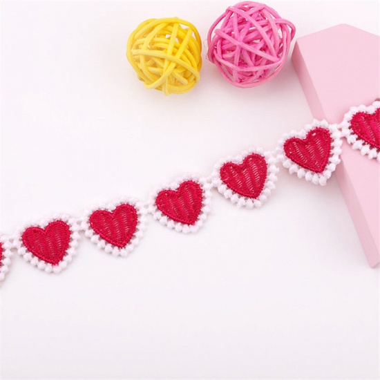 Picture of Polyester Embroidered Ribbon Trim Fuchsia Heart 20mm, 3 Yards