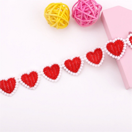 Picture of Polyester Embroidered Ribbon Trim Red Heart 20mm, 3 Yards