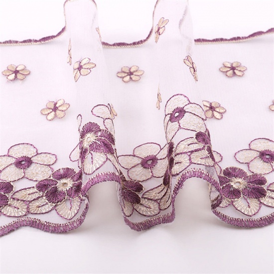 テリレン レース 紫 フラワー 刺繍 18cm、 3 ヤード の画像