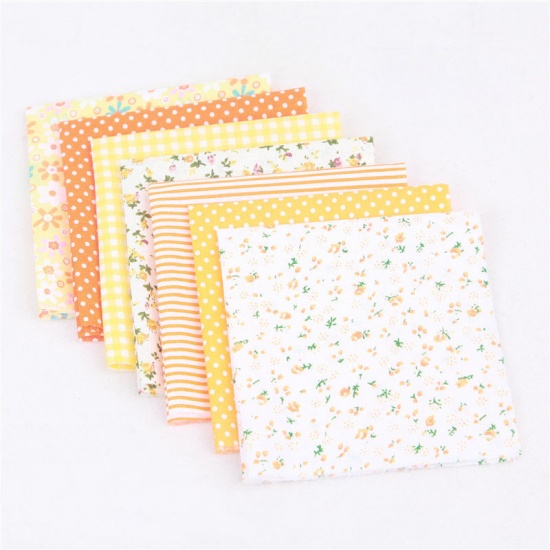 Picture of Orange - 7 Pcs 25x25cm DIY Patchwork Fabric Cotton Printed Cloth Set DIY Mask Sewing Material