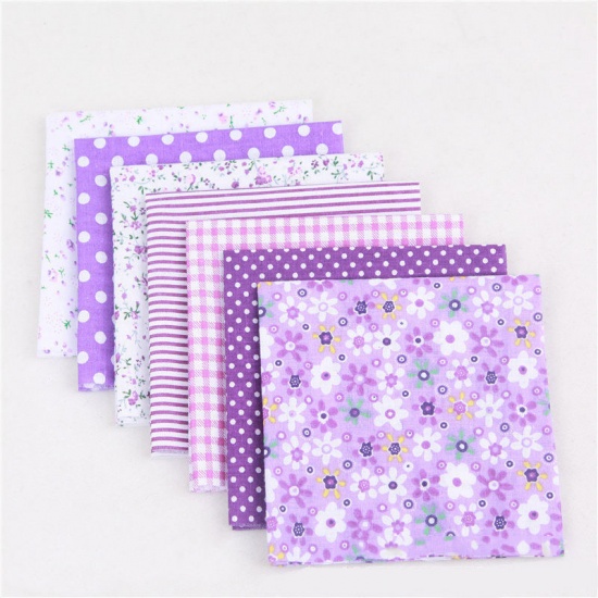 Picture of Purple - 7 Pcs 25x25cm DIY Patchwork Fabric Cotton Printed Cloth Set DIY Mask Sewing Material