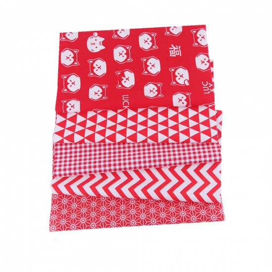Image de Rouge - 5 pièces 20x25cm Tissu de patchwork bricolage Ensemble de tissu imprimé en coton Masque de bricolage Matériel de coutur