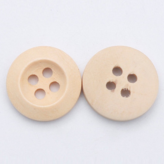 Image de Bouton de Couture en Bois Naturel 4 Trous Rond Crème 11.5mm Dia, 100 Pcs