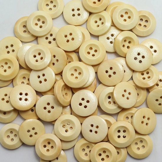 Image de Bouton de Couture en Bois Naturel 4 Trous Rond Crème 11.5mm Dia, 100 Pcs