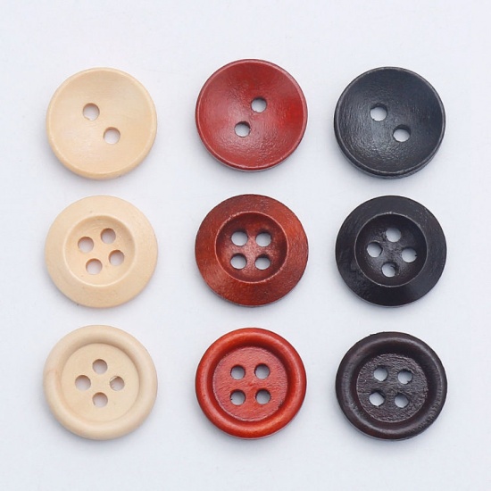 Picture of Natural Wood Sewing Buttons Scrapbooking Two Holes Round Dark Coffee 11.5mm Dia., 100 PCs