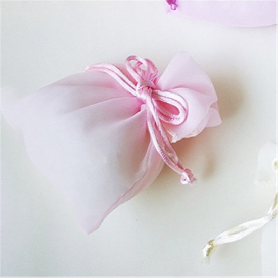 Immagine di Regalo di Matrimonio Filato Sacchetti dei Monili del Organza Cravatta a Farfalla Rosa Chiaro 14cm x 11.5cm, 5 Pz