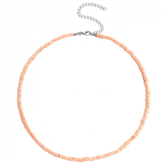 Picture of Boho Chic Bohemia Beaded Necklace Light Orange Handmade 38cm(15") long, 1 Piece