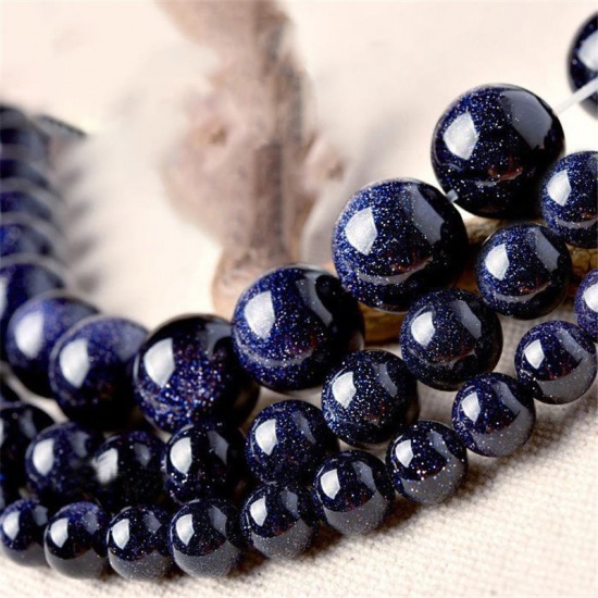 Picture of Blue Sand Stone ( Natural ) Beads Round Dark Blue About 10mm Dia., 1 Strand (Approx 38 PCs/Strand)