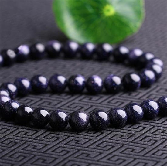 Picture of Blue Sand Stone ( Natural ) Beads Round Dark Blue About 10mm Dia., 1 Strand (Approx 38 PCs/Strand)