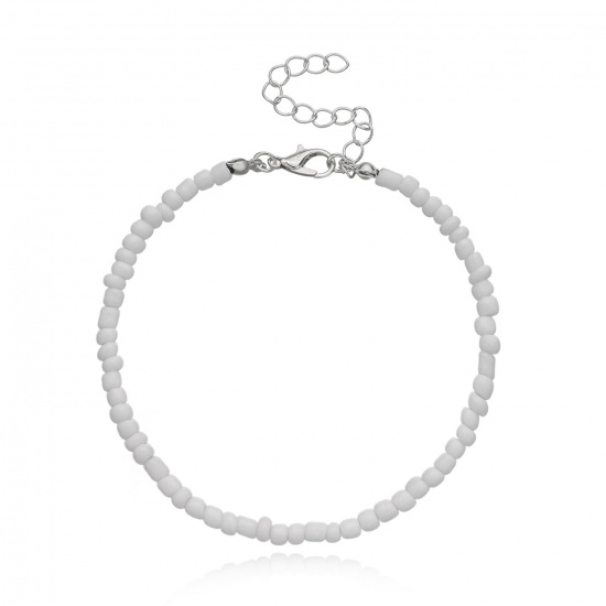 Bild von Acryl Böhmischer Stil Perlen Fußkettchen Weiß Rund 21.5cm lang, 1 Strang