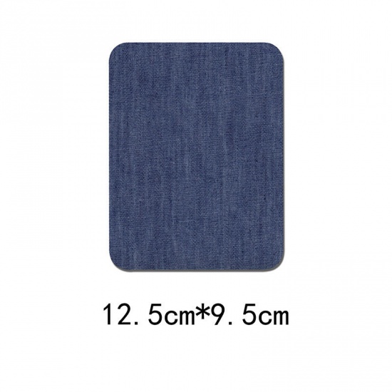 Picture of Fabric Appliques Patches DIY Scrapbooking Craft Royal Blue Rectangle 12.5cm x 9.5cm, 1 Piece