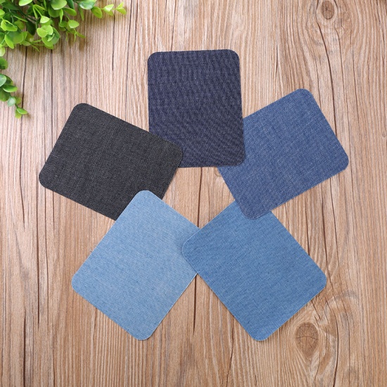 Picture of Fabric Appliques Patches DIY Scrapbooking Craft Royal Blue Rectangle 12.5cm x 9.5cm, 1 Piece