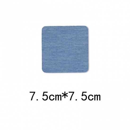 Picture of Fabric Appliques Patches DIY Scrapbooking Craft Light Blue Square 7.5cm x 7.5cm, 1 Piece