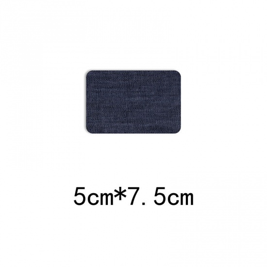 Picture of Fabric Appliques Patches DIY Scrapbooking Craft Dark Blue Rectangle 7.5cm x 5cm, 1 Piece