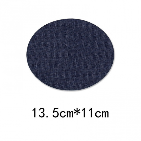 Picture of Fabric Appliques Patches DIY Scrapbooking Craft Dark Blue Oval 13.5cm x 11cm, 1 Piece