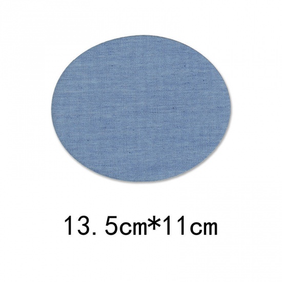 Bild von Fabric Appliques Patches DIY Scrapbooking Craft Light Blue Oval 13.5cm x 11cm, 1 Piece