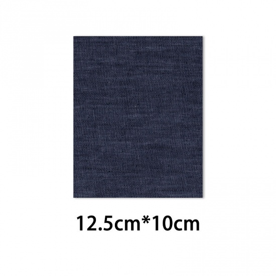 Picture of Fabric Appliques Patches DIY Scrapbooking Craft Dark Blue Rectangle 12.5cm x 10cm, 1 Piece