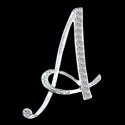Picture of Pin Brooches Capital Alphabet/ Letter Message " A " Silver Plated Clear Rhinestone 1 Piece