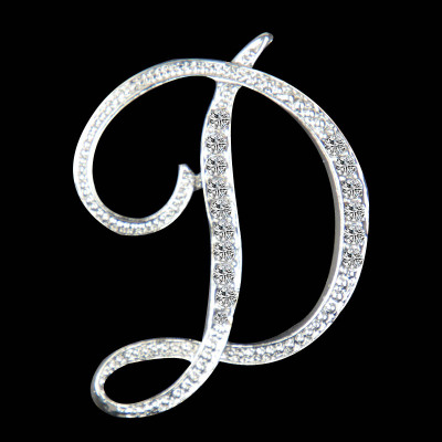 Picture of Pin Brooches Capital Alphabet/ Letter Message " D " Silver Plated Clear Rhinestone 1 Piece