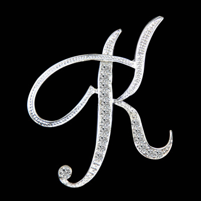 Picture of Pin Brooches Capital Alphabet/ Letter Message " K " Silver Plated Clear Rhinestone 1 Piece