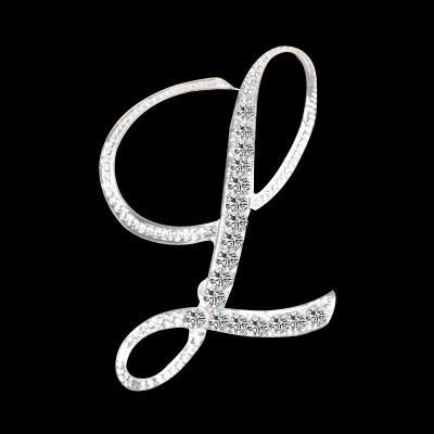 Picture of Pin Brooches Capital Alphabet/ Letter Message " L " Silver Plated Clear Rhinestone 1 Piece