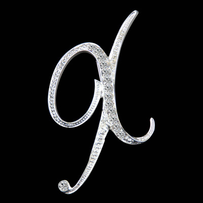 Picture of Pin Brooches Capital Alphabet/ Letter Message " X " Silver Plated Clear Rhinestone 1 Piece