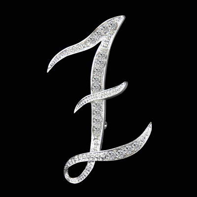 Picture of Pin Brooches Capital Alphabet/ Letter Message " Z " Silver Plated Clear Rhinestone 1 Piece