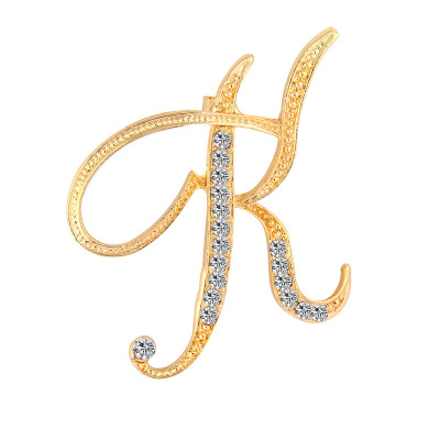Picture of Pin Brooches Capital Alphabet/ Letter Message " K " Gold Plated Clear Rhinestone 47mm x 43mm, 1 Piece