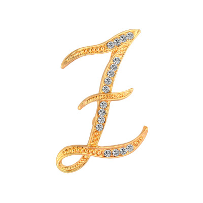 Picture of Pin Brooches Capital Alphabet/ Letter Message " Z " Gold Plated Clear Rhinestone 46mm x 32mm, 1 Piece