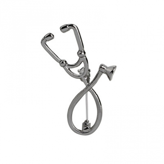 Picture of Pin Brooches Stethoscope Gunmetal 40mm x 21mm, 1 Piece