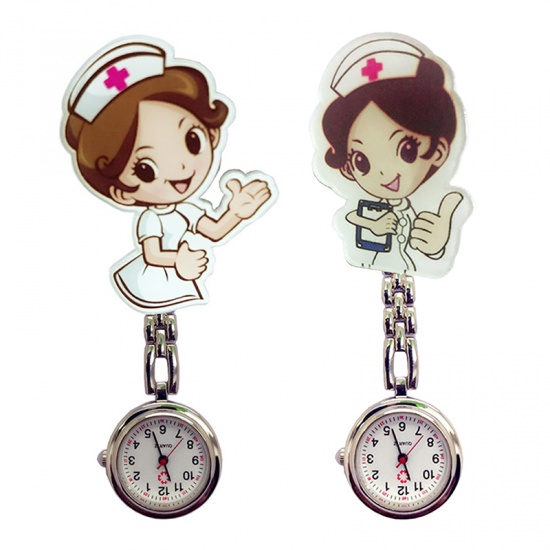 Picture of Multicolor - Cute Cartoon Clip-0n Nurse Watch with Second Hand 2 Pcs/ Set