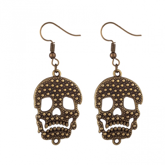 Picture of Halloween Earrings Bronzed Skull 1 Pair