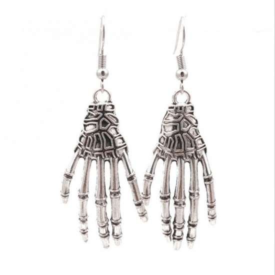Picture of Halloween Earrings Antique Silver Color Hand 1 Pair