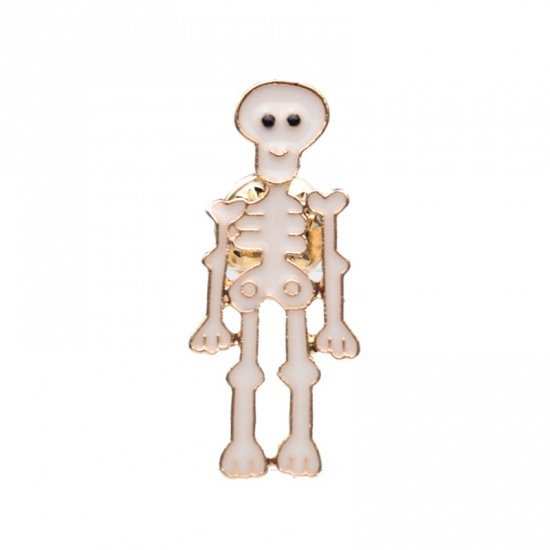 Bild von Halloween Brosche Skelett Schädel Grauweiß Emaille 1 Stück