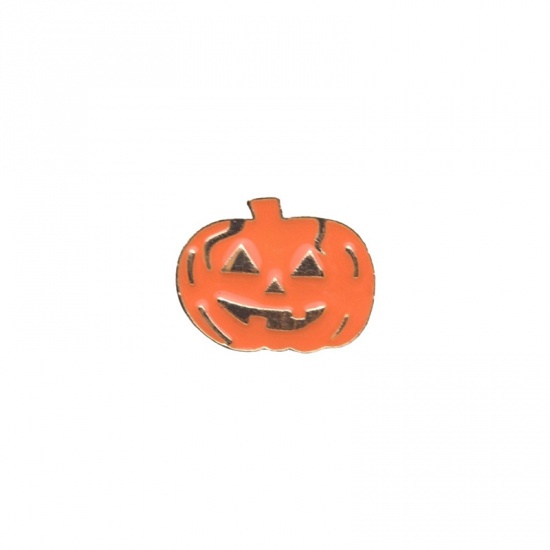 Bild von Brosche Halloween Kürbis Orange Emaille 1 Stück