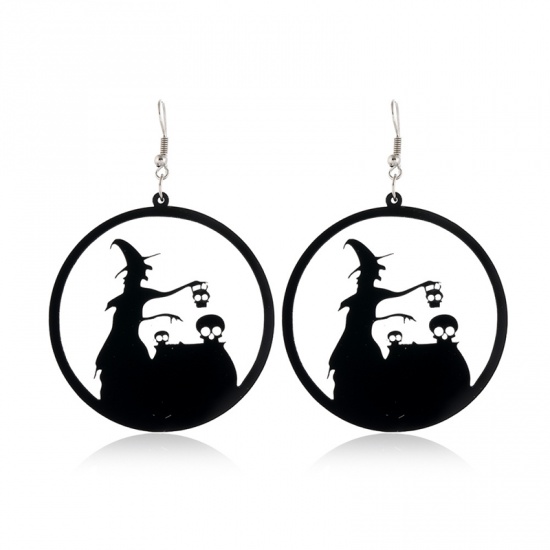 Picture of Earrings Black Round Halloween Witch 1 Pair