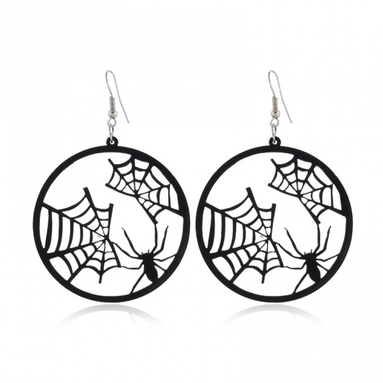 Picture of Earrings Black Round Halloween Cobweb 1 Pair