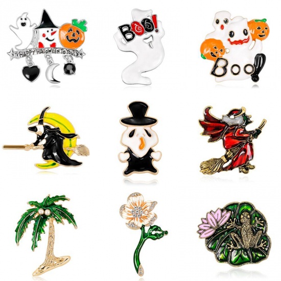 Picture of Pin Brooches Half Moon Halloween Witch Multicolor 1 Piece