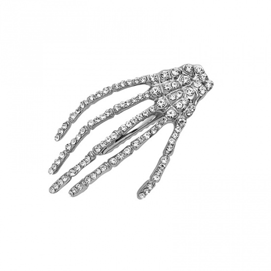 Picture of Halloween Hair Clips Silver Color Hand Clear Rhinestone 1 Piece