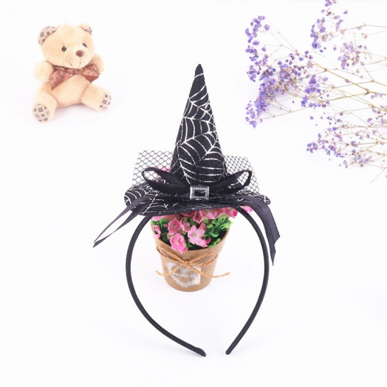 Picture of Headband Halloween Witch Hat Black Bowknot Pattern 1 Piece