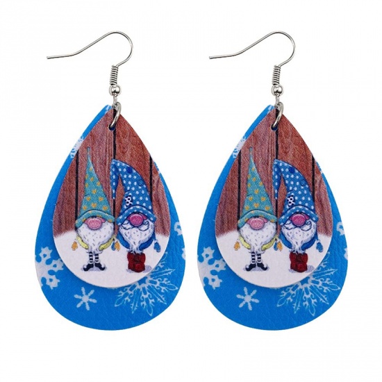 Image de Boucles d'Oreilles Double Couches en PU Bleu Goutte d'Eau Père Noël 1 Paire