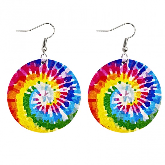 Picture of PU Leather Teacher's Day Earrings Multicolor Round Doodle 1 Pair