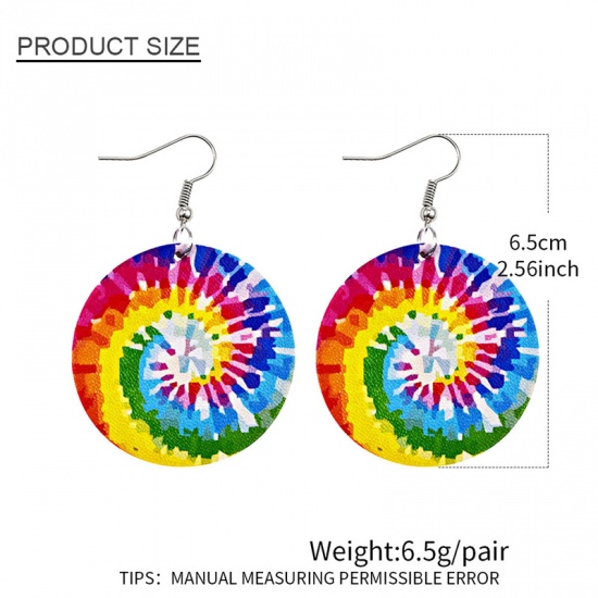 Picture of PU Leather Teacher's Day Earrings Multicolor Round Doodle 1 Pair