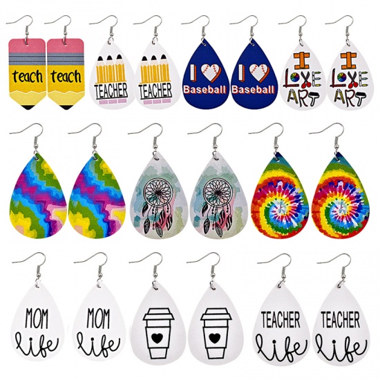 Picture of PU Leather Teacher's Day Earrings Multicolor Drop Doodle 1 Pair