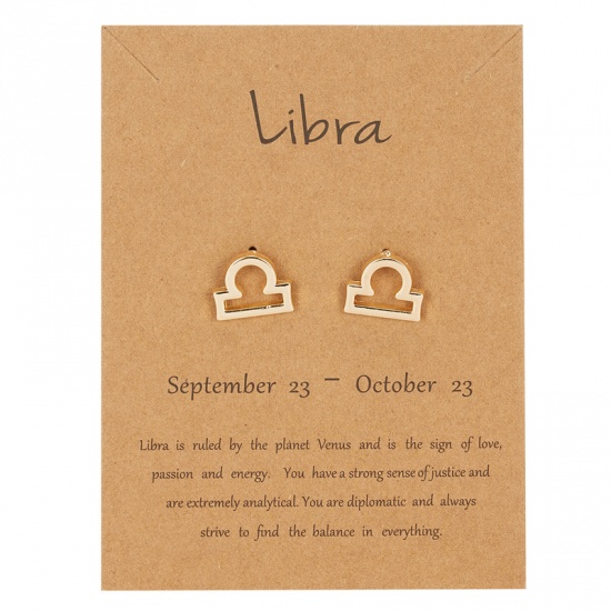 Imagen de Greeting Card Jewelry Ear Post Stud Earrings Gold Plated Libra Sign Of Zodiac Constellations 1 Pair