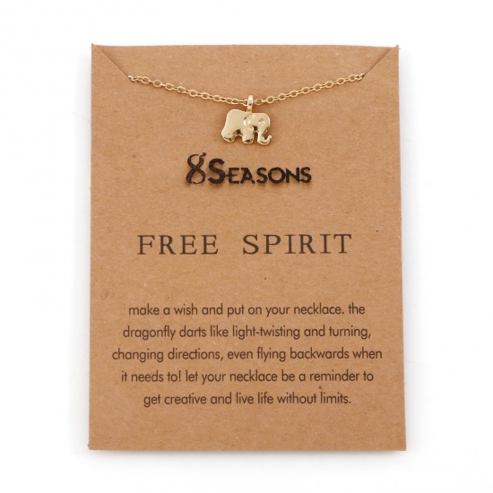 Picture of Greeting Card Jewelry Necklace Gold Plated Elephant Animal 1 Piece