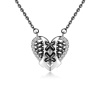 Bild von Necklace Silver Tone Black Heart Grid Checker Clear Rhinestone Plating 60cm(23 5/8") long, 1 Piece
