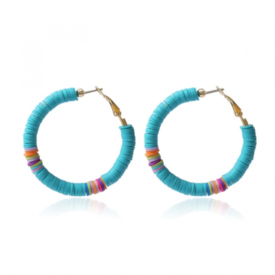 Immagine di Polymer Clay Boho Chic Bohemia Katsuki Beaded Hoop Earrings Blue Circle Ring 5cm Dia, 1 Pair